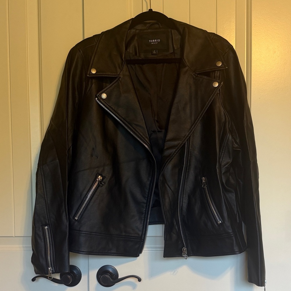torrid Black Faux Leather Moto Jacket with Silver Hardware